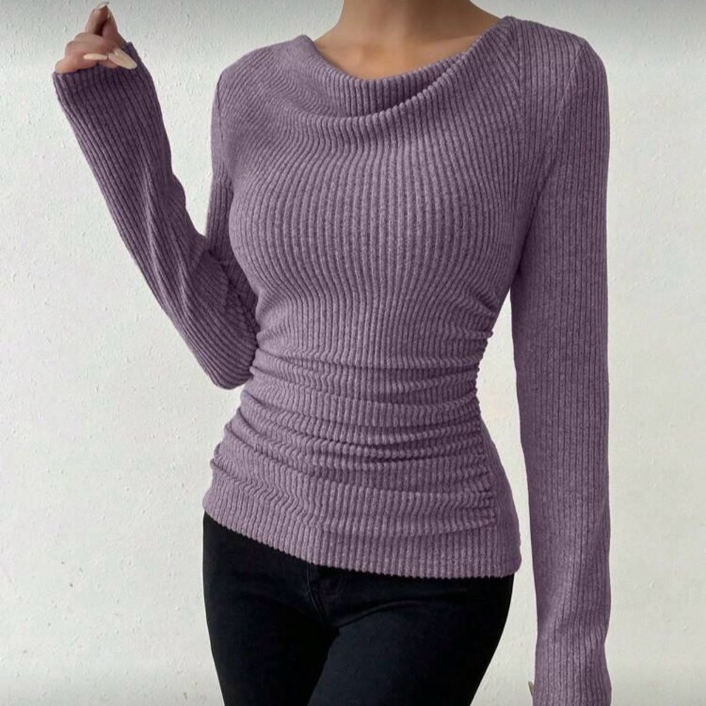 Cowl Neck Ruched Sweater